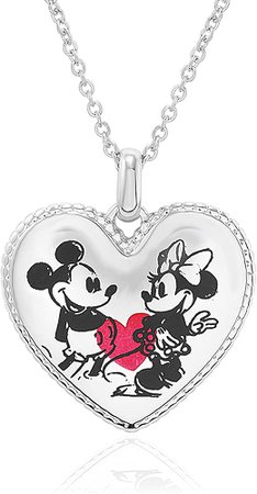 Amazon.com: Disney Mickey Mouse and Minnie Mouse Classic Heart Pendant Necklace, Silver Plated, 18”: Clothing, Shoes & Jewelry