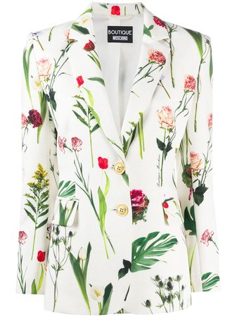 Shop white Boutique Moschino floral-print single-breasted blazer with Express Delivery - Farfetch