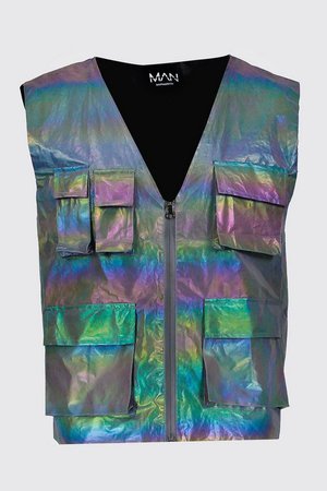 Rainbow Iridescent Utility Vest | Boohoo
