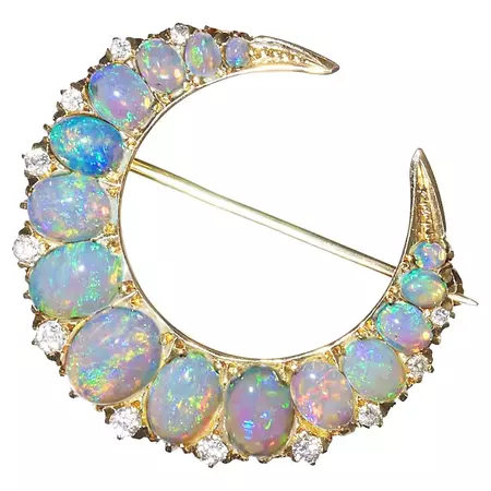 Victorian Opal Diamond and Gold Crescent Brooch, circa 1880 For Sale at 1stDibs | opal brooch