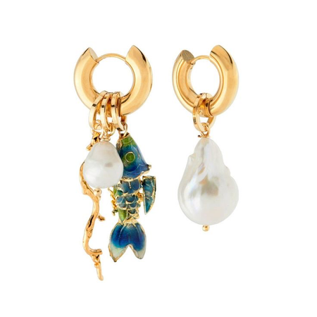 fish and pearl mismatched earrings