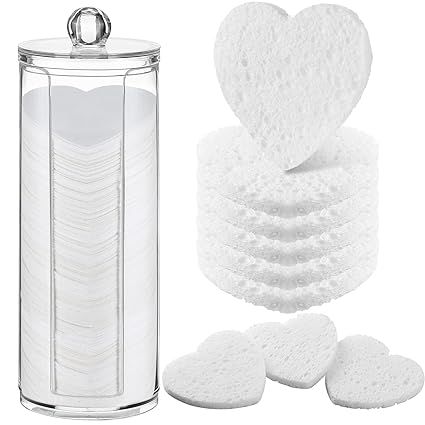Amazon.com : 120 Pcs Compressed Facial Sponges with Container Heart Shape Face Sponge Natural Disposable Sponge Pads for Washing Face Cleansing Exfoliating Esthetician Makeup Removal (White) : Beauty & Personal Care