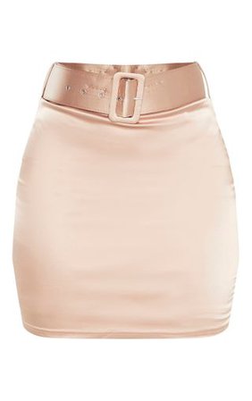 Champagne Satin Belt Detail Mini Skirt