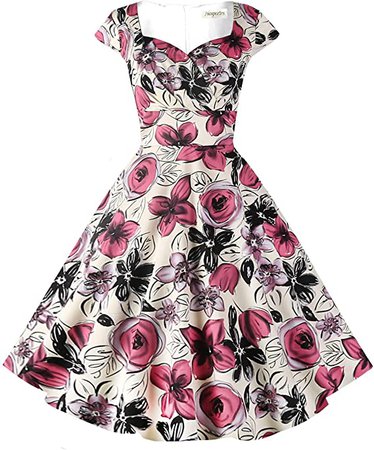 Amazon.com: Hanpceirs Women's Cap Sleeve 1950s Retro Vintage Cocktail Swing Dresses with Pocket Pink Flower 2X: Clothing