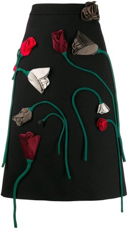 rose appliqué skirt