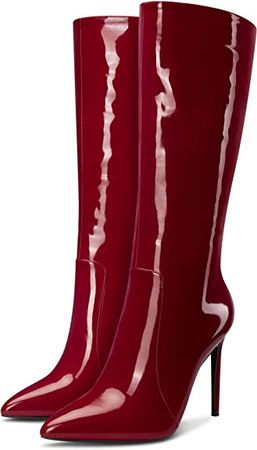 DearOnly Womens Mid Calf Boots Pointed Toe High Stiletto Heel Zipper Patent Dress Shoes Sexy Classic Burgundy Red 4 Inch 9.5 US : Amazon.ca: Clothing, Shoes & Accessories