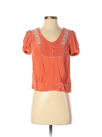 Floreat 100% Silk Orange Pink Short Sleeve Silk Top Size S - 85% off | thredUP