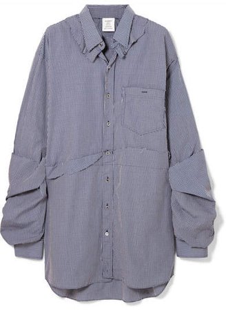 Oversized Distressed Checked Cotton-poplin Shirt - Blue