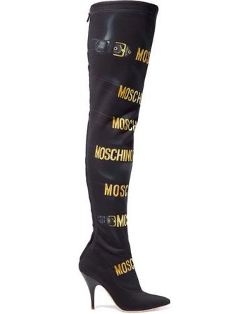 MOSCHINO WOMEN’S BLACK PRINTED STRETCH-NEOPRENE OVER-THE-KNEE BOOTS