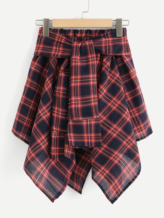 Knot Front Asymmetrical Checked Skirt