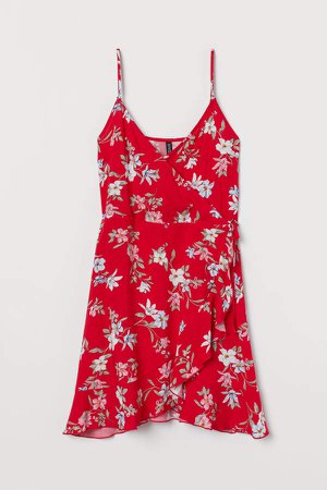 Flounced Wrap Dress - Red