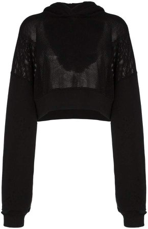 cropped mesh hooded jumper
