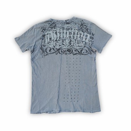 affliction studded patchwork calligraphy shirt