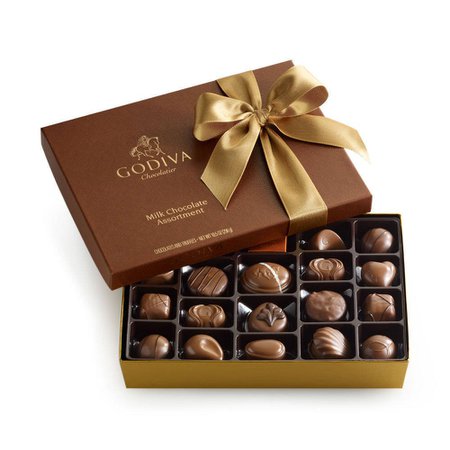 Assorted Milk Chocolate Gift Box, Gold Ribbon, 22 pc.| GODIVA