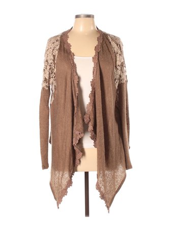 A'reve Solid Brown contrasting lace Cardigan Size L - 63% off | thredUP