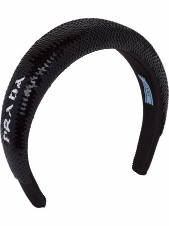 Shop Prada sequin-embellished logo-detail headband with Express Delivery - FARFETCH