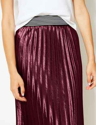 Colour Block Satin Pleated Midi Skirt | M&S Collection | M&S
