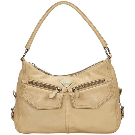 Prada Brown x Beige Leather Handbag For Sale at 1stdibs
