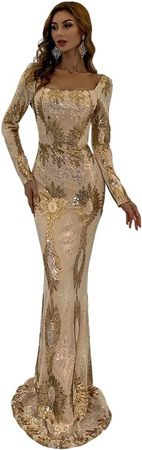 Amazon.com: Lin Lin Q Women’s Formal Long Sleeves Sequin Mermaid Prom Floor-Length Dress, Bodycon Evening Maxi Gown : Clothing, Shoes & Jewelry