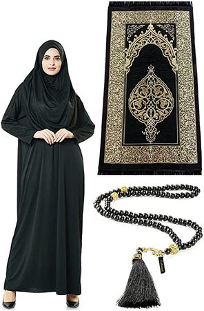 Amazon.com: Muslim Dresses for Women, One-Piece Long Sleeve Islamic Prayer Dress & Prayer Rug & Beads, Islamic Set : Clothing, Shoes & Jewelry