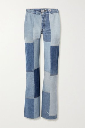 Light denim + Amina Muaddi patchwork high-rise flared jeans | RE/DONE | NET-A-PORTER