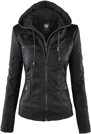 Lock and Love LL WJC663 Womens Removable Hoodie Motorcyle Jacket L Black at Amazon Women's Coats Shop