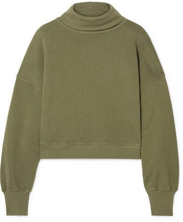 AGOLDE - Cropped Cotton-terry Turtleneck Top - Army green