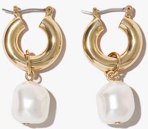 Pearl drop gold hoop earrings