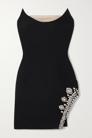 Strapless Sequined Tulle-trimmed Crystal-embellished Cady Mini Dress - Black