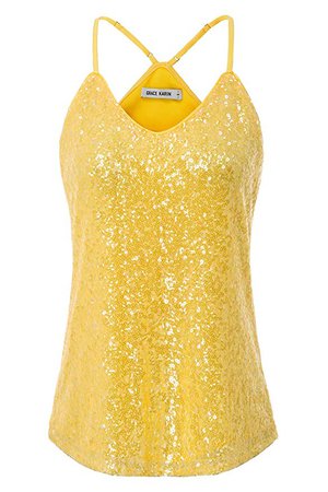 GRACE KARIN Women Sparkle Sequin Sleeveless Round Neck Tank Tops Size XL Bright Yellow at Amazon Women’s Clothing store