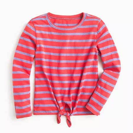 Girls' tie-front long-sleeve T-shirt in stripes : Girl long sleeve tees | J.Crew