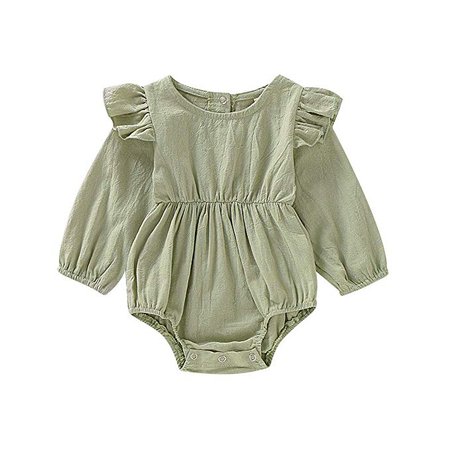 Amazon.com: YOUNGER TREE Newborn Infant Baby Girls Bodysuit Flysleeve Romper Linen Jumpsuit Autumn Winter Clothes (Green-Long, 0-6 Months): Clothing