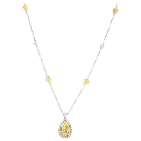 David Rosenberg 2.82ct Fancy Intense Yellow Pear Shape Diamond Pendant Necklace For Sale at 1stDibs