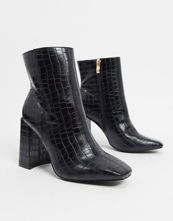 Glamorous clean boot with square toe in black croc | ASOS