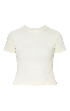 Cream Waffle Knit Short Sleeve T Shirt | Tops | PrettyLittleThing