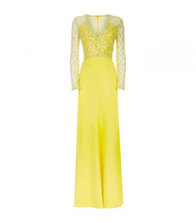 Jenny Packham Embellished Bodice Gown Womens Gowns Yellow - Rose Victorian