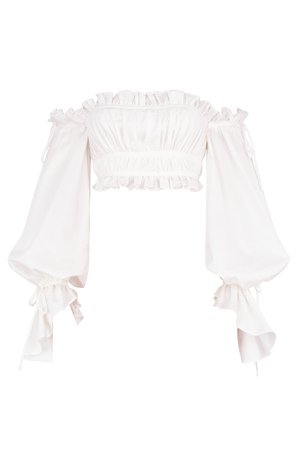 Clothing : Tops : 'Tula' White Ruched Off Shoulder Top