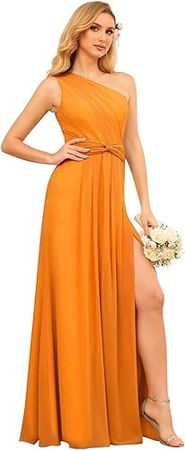 Amazon.com: TIRAS Women's One Shoulder Bridesmaid Dresses Long with Slit Ruched Chiffon Formal Party Dress CM230 : Clothing, Shoes & Jewelry