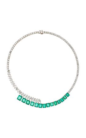 Haute 18k White Gold Emerald, Diamond Necklace By Maria Jose Jewelry | Moda Operandi