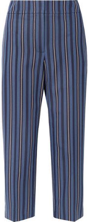 Cropped Striped Wool-blend Jacquard Straight-leg Pants - Navy