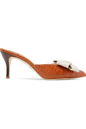 Brother Vellies | Stell bow-embellished croc-effect leather mules | NET-A-PORTER.COM