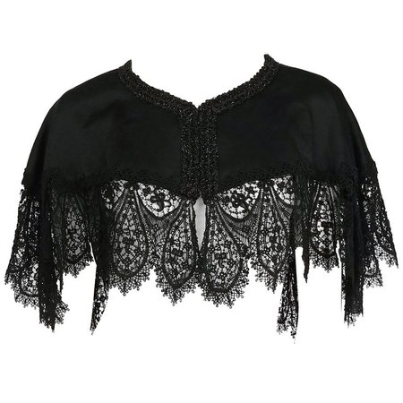 Victorian Black Beaded Battenburg Lace Mourning Capelet For Sale at 1stdibs