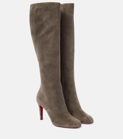 Pumppie Botta Suede Knee High Boots in Beige - Christian Louboutin | Mytheresa