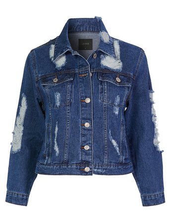 LE3NO Womens Casual Long Sleeve Vintage Distressed Denim Jacket With Pockets | LE3NO blue