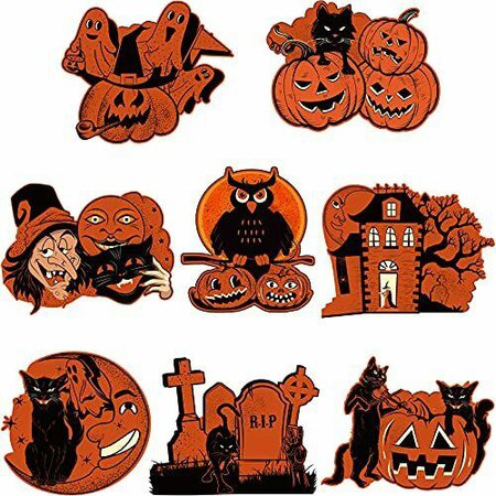 8Pcs Vintage Halloween Party Decorations Assorted Black Orange Retro Wall Poster | eBay