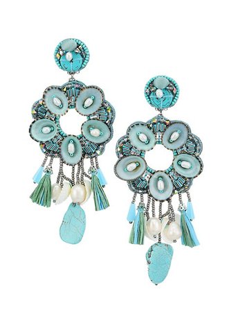 Ranjana Khan Blue Turquiose, Blue Shell & 1-2MM Seed Pearl Drop Earrings | SaksFifthAvenue
