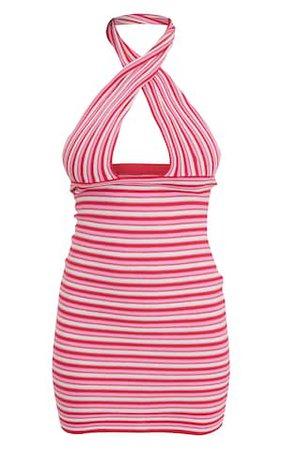 Pink Multi Stripe Halterneck Knit Dress | PrettyLittleThing USA