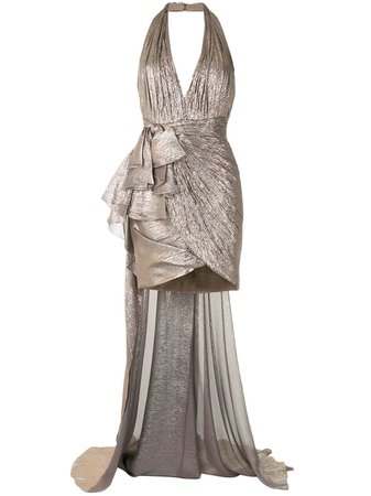 Shop silver & metallic Zuhair Murad ruffle drape gown with Express Delivery - Farfetch
