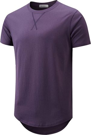KLIEGOU Mens 100% Cotton Hipster Hip Hop Longline Crewneck T-Shirt Light Purple XL | Amazon.com