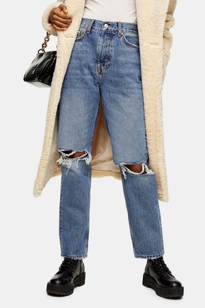 Mid Blue Ripped Dad Jeans | Topshop